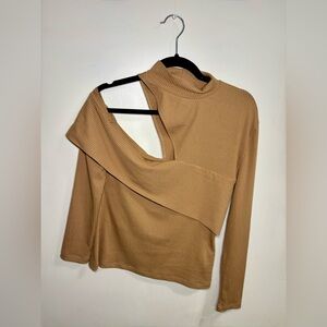 Lea & Viola Anthropologie High Neck Ribbed One Shoulder Top